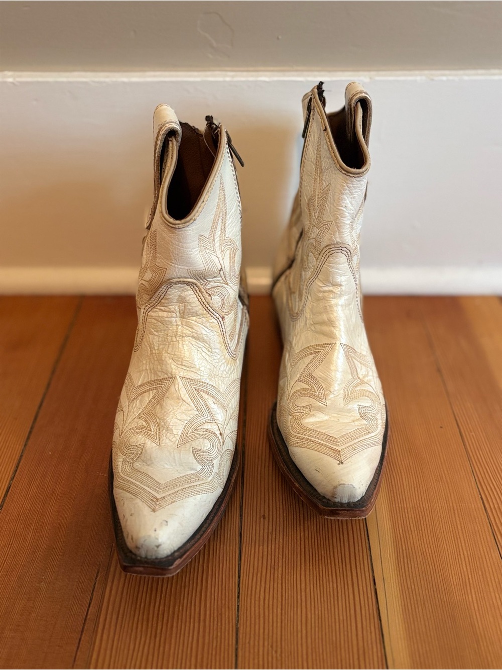 Women's Cream Western Ankle Boots